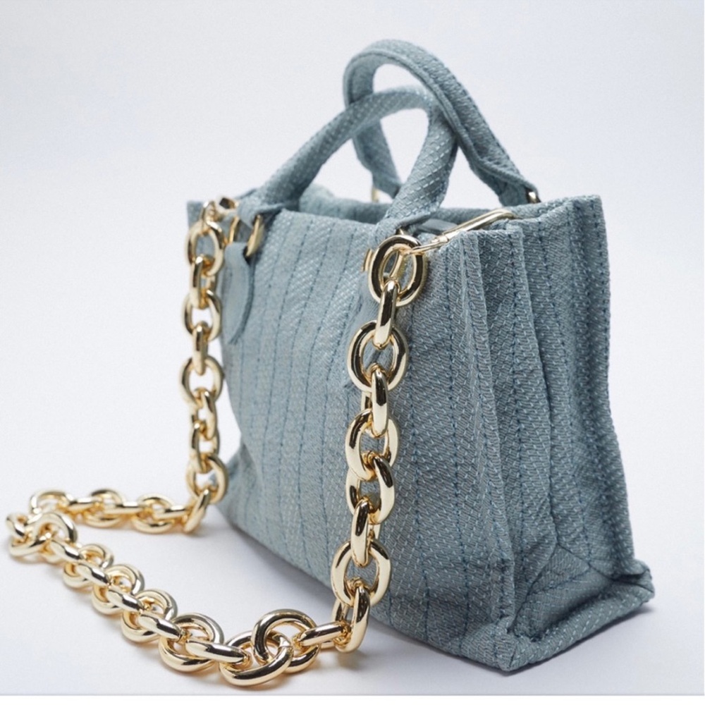 ZARA DENIM MINI TOTE WITH CHAIN STRAP